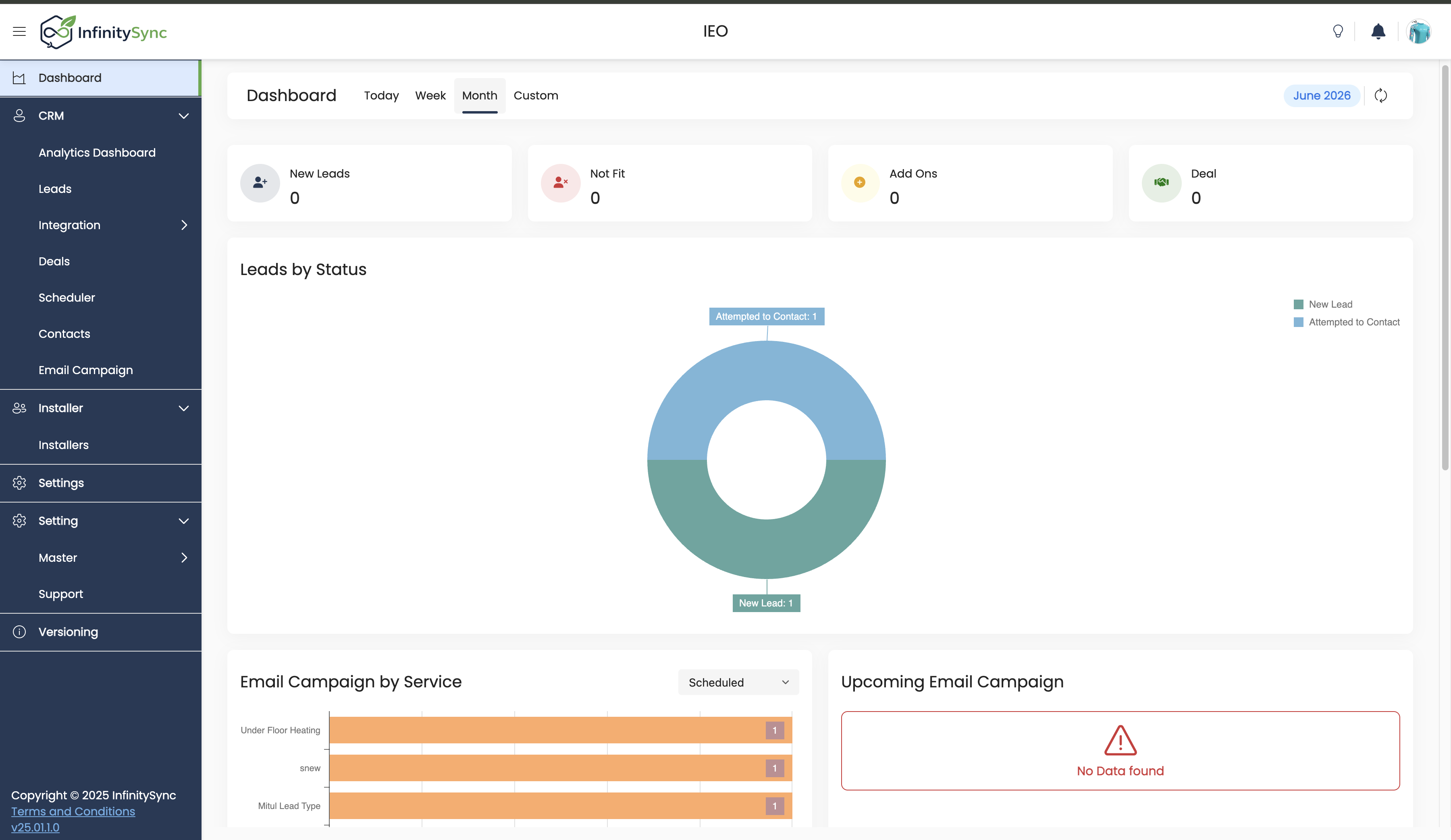 InfinitySync CRM dashboard project screenshot